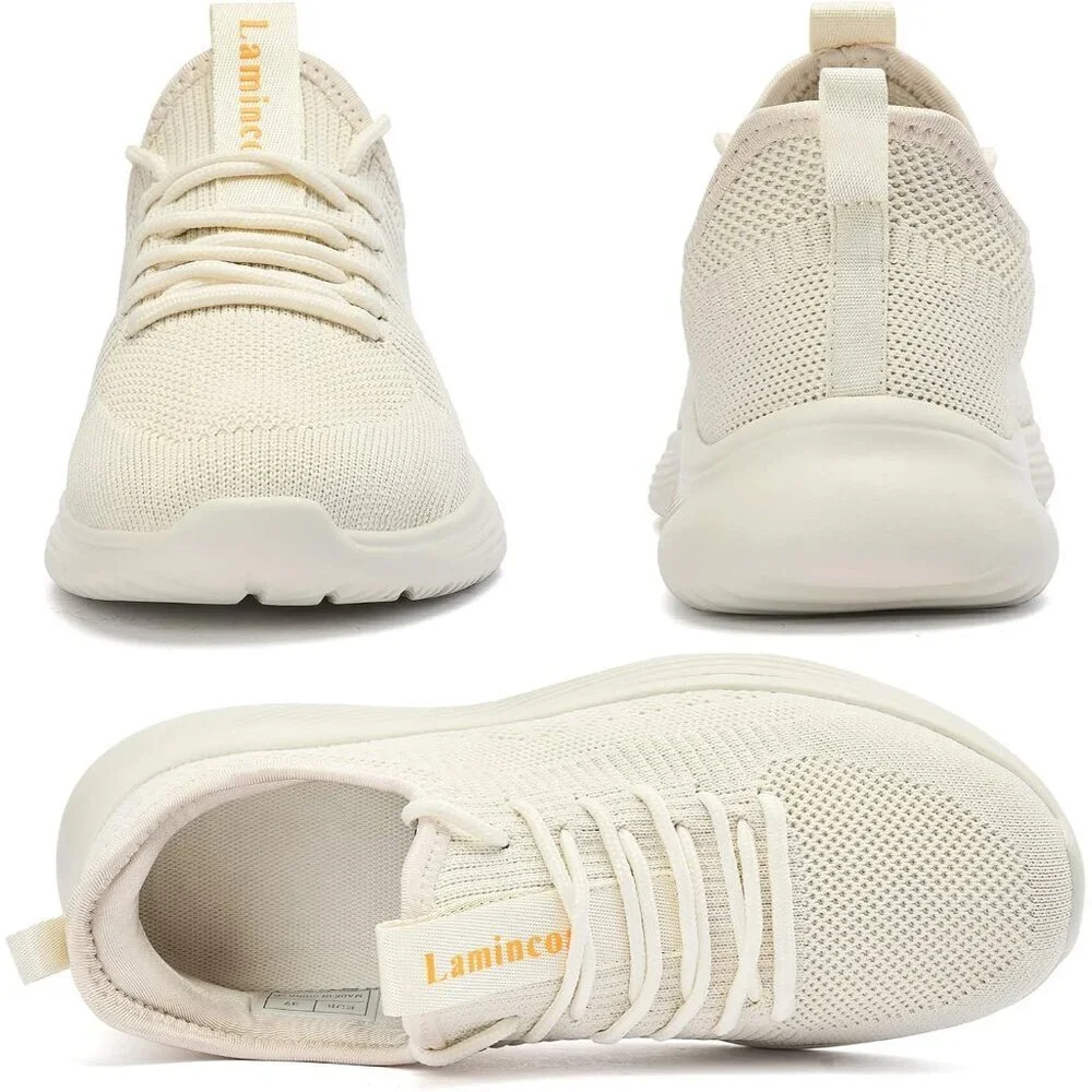 Women's Beige Non Slip Casual Running Lightweight Mesh Fashion Sneakers